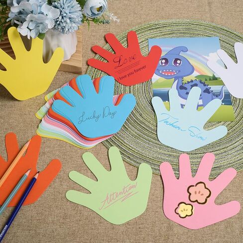 144 Pieces Hand Cutouts Paper Hand Shape Cut-Outs Assorted Color Handprint Shape Cutouts Blank Creative Paper Cutouts for Kids DIY Craft Art Project Home School Classroom Decorations in Kuwait