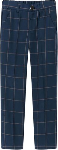 Boys Flat Front Twill Chino Pants Plaid Stretch Slim Fit School Uniforms with Zipper 5T-16Y in Kuwait