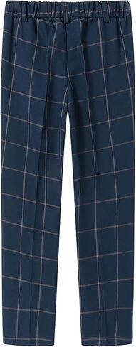 Boys Flat Front Twill Chino Pants Plaid Stretch Slim Fit School Uniforms with Zipper 5T-16Y in Kuwait