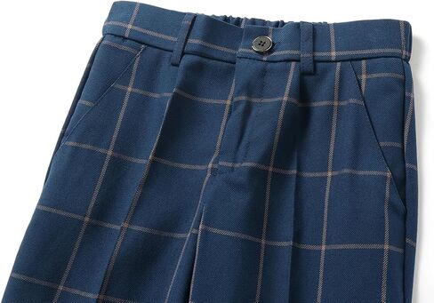 Boys Flat Front Twill Chino Pants Plaid Stretch Slim Fit School Uniforms with Zipper 5T-16Y in Kuwait
