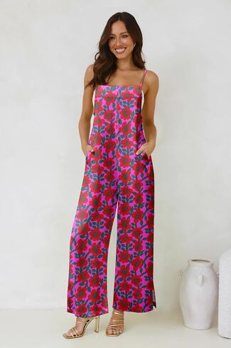 Jumpsuits for Women 2025 Summer Rompers Boho Floral Overalls Casual Wide Leg Long Pant One Piece Vacation Outfits in Saudi Arabia