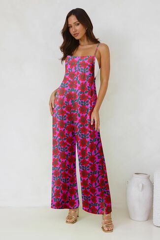 Jumpsuits for Women 2025 Summer Rompers Boho Floral Overalls Casual Wide Leg Long Pant One Piece Vacation Outfits in Saudi Arabia