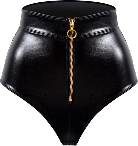 Women Leatherette Brief High waist Panty with Front Zipper in Kuwait