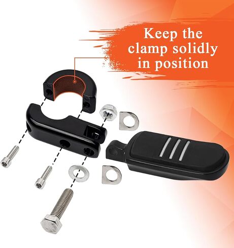 FOVPLUE 1.25" Highway Footpegs, Adjustable Footrest w/Mounting P-Clamps for Harley Touring Softail Dyna Sportster Honda Kawasaki Suzuki Yamaha Indian Victory w/1-1/4" Engine Guard, Gloss Black#1 in Saudi Arabia