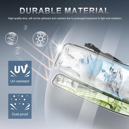 Headlight Assembly Front Lamp Compatible with 1999-2006 GMC Sierra 1500 2500, 2000-2006 GMC Yukon Headlamp w/Bulb Chrome Housing/Clear Lens/Clear Corner in Kuwait