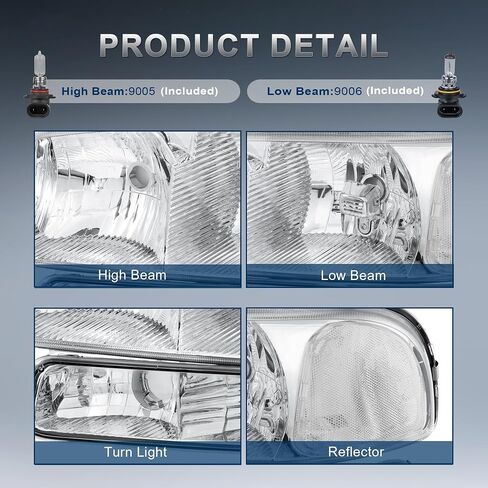Headlight Assembly Front Lamp Compatible with 1999-2006 GMC Sierra 1500 2500, 2000-2006 GMC Yukon Headlamp w/Bulb Chrome Housing/Clear Lens/Clear Corner in Kuwait
