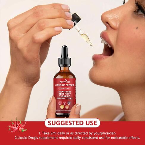 Cayenne Pepper Drops 2000mg | with Hawthorn & Beet Root for Blood Flow Support | Natural Cardiovascular Supplement | Alcohol-Free & Vegan Liquid Drops (1PCS) in Saudi Arabia
