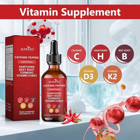 Cayenne Pepper Drops 2000mg | with Hawthorn & Beet Root for Blood Flow Support | Natural Cardiovascular Supplement | Alcohol-Free & Vegan Liquid Drops (1PCS) in Saudi Arabia