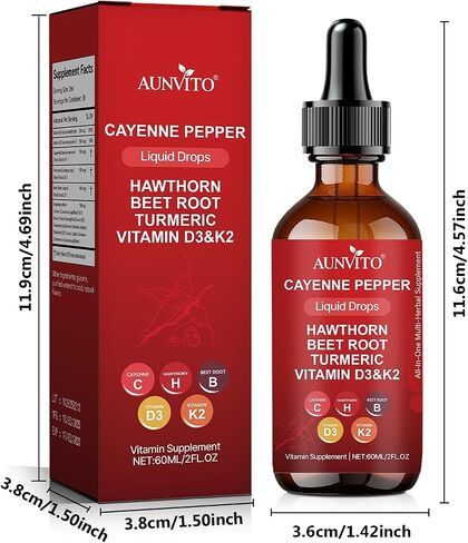 Cayenne Pepper Drops 2000mg | with Hawthorn & Beet Root for Blood Flow Support | Natural Cardiovascular Supplement | Alcohol-Free & Vegan Liquid Drops (1PCS) in Saudi Arabia