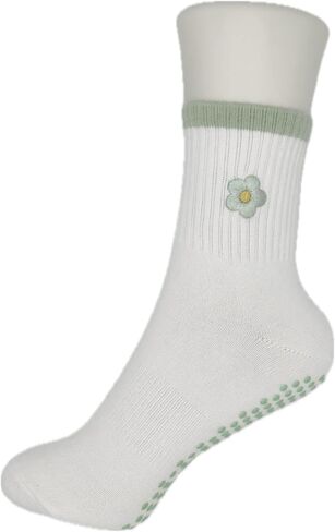 Cute Non-Slip Crew Socks with Embroidered Design - Anti-Skid Yoga, Pilates, Lagree, Barre, Dance - Socks with Grips in Kuwait