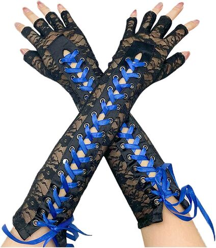 Women's Lace Up Half Finger Gloves Lace Elbow Length Arm Warmers in Kuwait