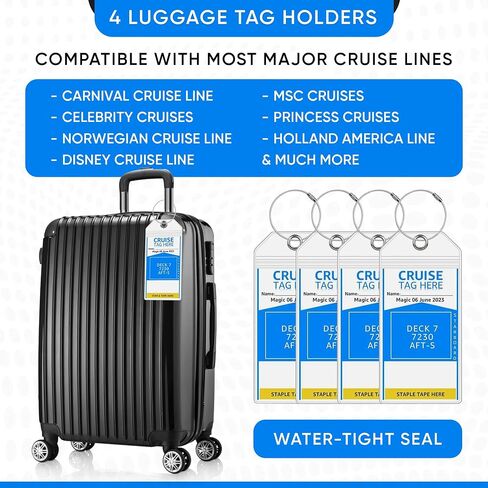 Cruise Essentials - 4 حاملي علامة الأمتعة Carnival Princess MSC NCL ، محول طاقة السفر المتوافق مع الرحلات البحرية ، 5 خطافات مغناطيسية قوية 80 رطل لكبائن الرحلات البحرية in Kuwait