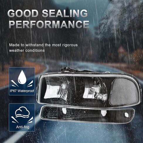 Headlight Assembly Front Lamp Compatible with 1999-2006 GMC Sierra 1500 2500, 2000-2006 GMC Yukon Headlamp w/Bulb Chrome Housing/Clear Lens/Clear Corner in Kuwait