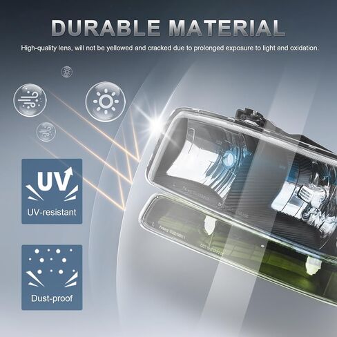 Headlight Assembly Front Lamp Compatible with 1999-2006 GMC Sierra 1500 2500, 2000-2006 GMC Yukon Headlamp w/Bulb Chrome Housing/Clear Lens/Clear Corner in Kuwait