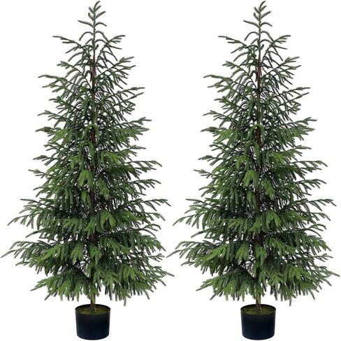 FOTEEWL 5FT Real Touch Norfolk Pine Topiary Trees for Front Porch Decor - Artificial Shrubs Faux Plants Fake Potted for Outdoor Indoor Door Offices Farmhouse Home Decor in Saudi Arabia