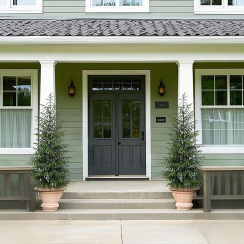 FOTEEWL 5FT Real Touch Norfolk Pine Topiary Trees for Front Porch Decor - Artificial Shrubs Faux Plants Fake Potted for Outdoor Indoor Door Offices Farmhouse Home Decor in Saudi Arabia