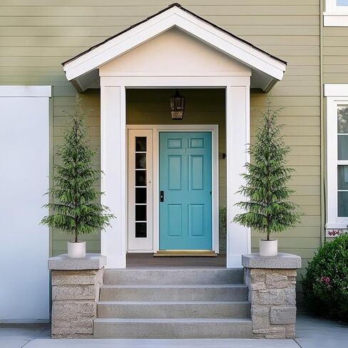 FOTEEWL 5FT Real Touch Norfolk Pine Topiary Trees for Front Porch Decor - Artificial Shrubs Faux Plants Fake Potted for Outdoor Indoor Door Offices Farmhouse Home Decor in Saudi Arabia