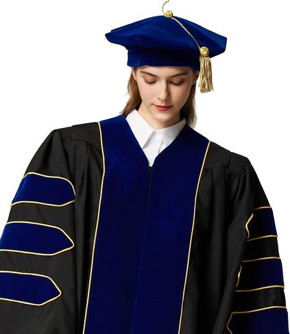 MyGradDay Doctoral Graduation Tam 8 Sides Doctorate Cap PhD Blue/Black Velvet with Gold Bullion Tassel in Kuwait