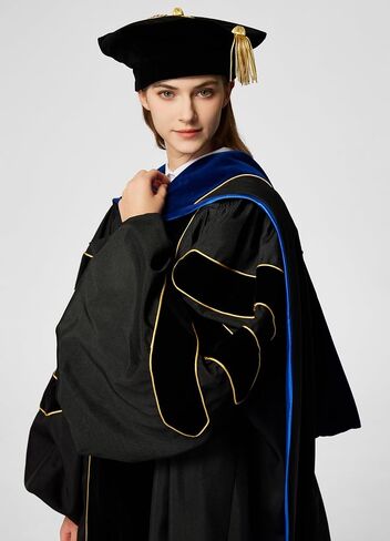 MyGradDay Doctoral Graduation Tam 8 Sides Doctorate Cap PhD Blue/Black Velvet with Gold Bullion Tassel in Kuwait