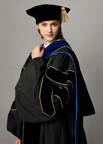MyGradDay Doctoral Graduation Tam 8 Sides Doctorate Cap PhD Blue/Black Velvet with Gold Bullion Tassel in Kuwait