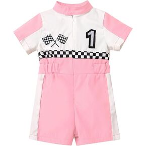 ODOLDI Kids Boys Girls 1st 2nd Birthday Race Car Driver Short Sleeve Romper Jumpsuit Racer Costume