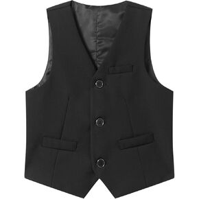 Boys Formal Suit Vest Solid 3 Button Adjustable Back Strap Dress Waistcoat with Pockets 5T-16Y