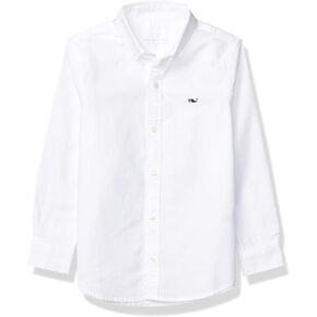 vineyard vines boys Boy's Oxford Long Sleeve Whale Button Down Shirt, White Cap, Small US