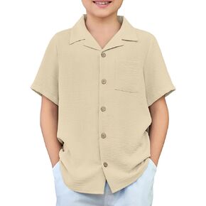 Arshiner Boys Short Sleeve Button Down Shirt Texture Summer Beach Vacation Shirt 4-12 Years