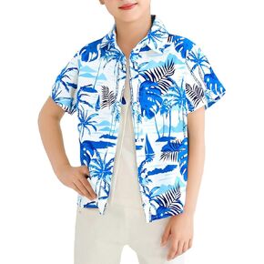 Boy Girl Hawaiian Shirt Tropical Button Down Blouse Summer Casual Beach Shirt Kid Short Sleeve Top Size 5-14 Years