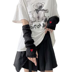Women's Knitted Arm Warmers Heart Patterned Y2k Arm Sleeves Gothic Fingerless Gloves for Women in Saudi Arabia