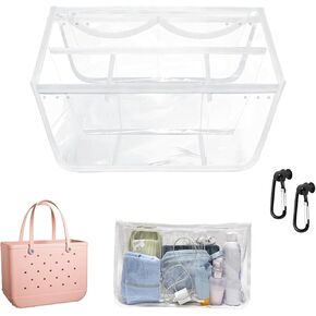 Clear Bag Organizer, Original Accessories Compatible with Bogg Bag XL, Waterproof Beach Bag Inserts & 2pcs Key Holder, Large Storage Divider - White