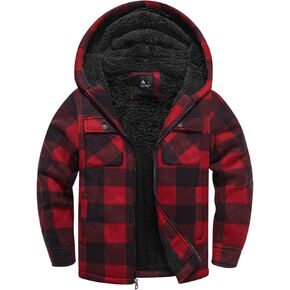 V VALANCH Boys Flannel Jacket Hooded Fleece Lined Zip-up Hoodies Plaid Coat for Kids