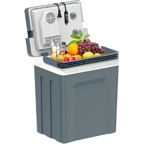 SHAREWIN Electric Cooler & Warmer with Handle 26.5 Quart/25L Portable Thermoelectric Fridge for Vehicles & Trucks with 110V AC & 12V DV, 12V Car Cooler for Camping, Travel Grey