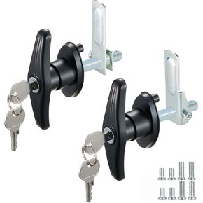 CZC AUTO Truck Cap Camper Shell T-Handle Lock Latch Set, Truck Bed Topper Door Locking T-Handle Replacement Kit, with 4 Matching Keys & 2 Screw Sizes