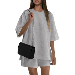PRETTYGARDEN Women's 2 Piece Lounge Sets 2025 Summer Short Sleeve Tunic Tops Drawstring Shorts Matching Outfits Tracksuits