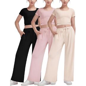 exarus girls 3 pack onounge مجموعات ملابس 2 قطعة مقصوفة