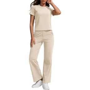 ZFLM Women Casual Loungewaer 2 Piece Outfits Short Sleeved Wide Leg High Waisted Pants with Pockets Tracksuit Sets Streetwear in Kuwait