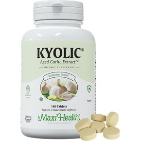 Maxi Health Cyolic Organic Garlic Absome - أقراص الثوم Kosher مع مستخلص الثوم المتطور من كيوليك لدعم المناعة - حبوب الثوم النباتي (180 عدد)