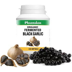 PHARMAKON Organic Aged Black Garlic, Bioavailable Soft Capsules, Wholesome, Reduced Odor (240 Count)