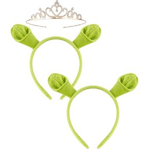 3Pcs Green Ogre Ears Headband Crown Costume Party Accessories Halloween Monster Cosplay Headwear for Adult