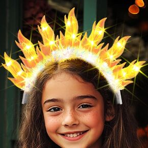 Light Up Fire Headband Sparkly LED Flame Party Headpiece Rave Hair Accessories for Girls (Yellow)
