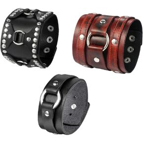 OIDEA Mens Bracelet Punk Multistrand Leather Braided Bangle Cuff Bracelet Set