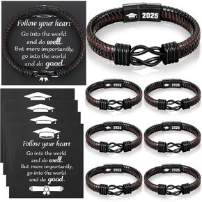 Remuuly 8 Sets Graduation Gifts for Him 2025 High School, College Graduation Gifts for Men Leather Stainless Steel Knot Bracelet for Son Boyfriend Nephew Adult Brother Grandson Friends