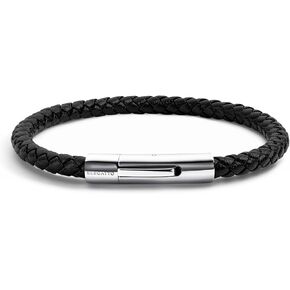Elegatto Elagio Premium Braided Leather Bracelet للرجال | جلد مضفر الكامل مع الفضة الاسترليني المصقول المصقول من الفولاذ المقاوم للصدأ المشبك | أساور مصمم الرجال