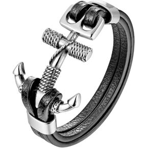 HAQUIL Rope Anchor Black Leather Bracelet for Men (AD)