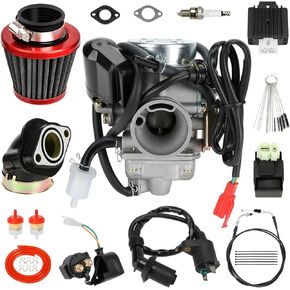 GY6 150cc PD24J Carburetor Ignition Coil Starter Solenoid Relay CDI Kit for GY6 125cc 150cc Taotao Scooter Moped ATV Go Kart 157QMJ Engine Kymco Roketa Jonway Parts with 78 inch Throttle Cable