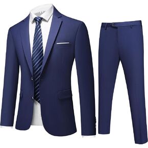 MOGU Men's 2 Piece Suit Solid Color Formal Dress Suits Slim Fit Tuxedo Set Jacket Pants with Tie