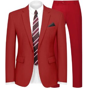 2 Piece Men's Suit One Button Slim Fit Suit for Men Solid Color Blazer and Pants Tie and Square Wedding Business Party