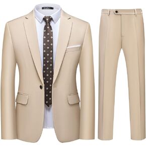 WULFUL Men's 2 Piece Slim Fit Suit Set One Button Blazer Jacket Pants Tuxedo Set for Party, Wedding and Business