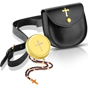 2 Pcs Pyx for Communion Host Catholic Leather Pyx Burse Cross Gold Toned Case Catholic Box for Communion Priests Deacons Eucharist Holy Gift